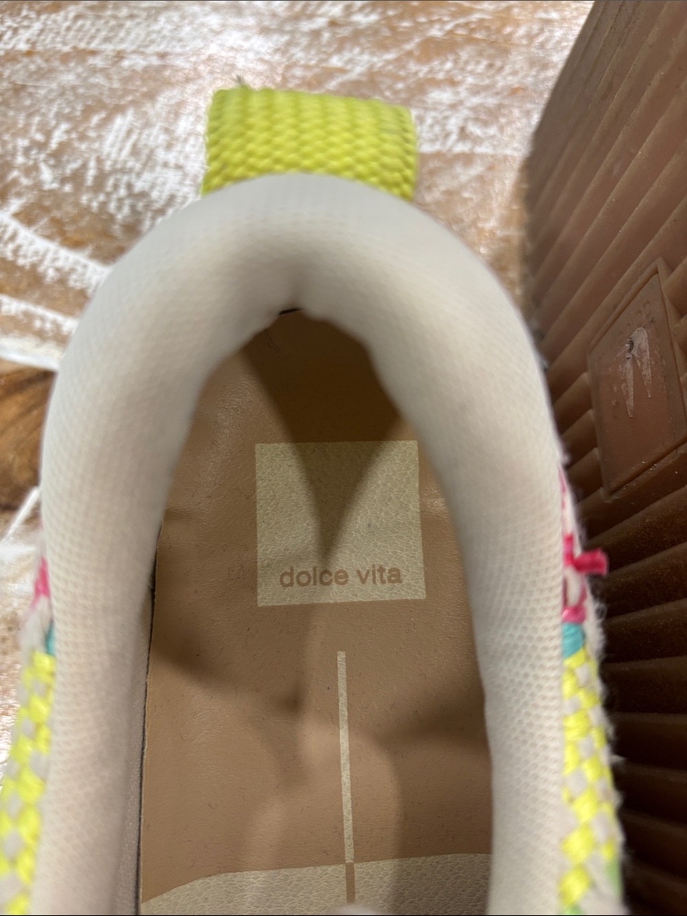 Dolce Vita Cream Woven Sneakers with Pink & Neon Yellow Accents - Picture 4 of 4